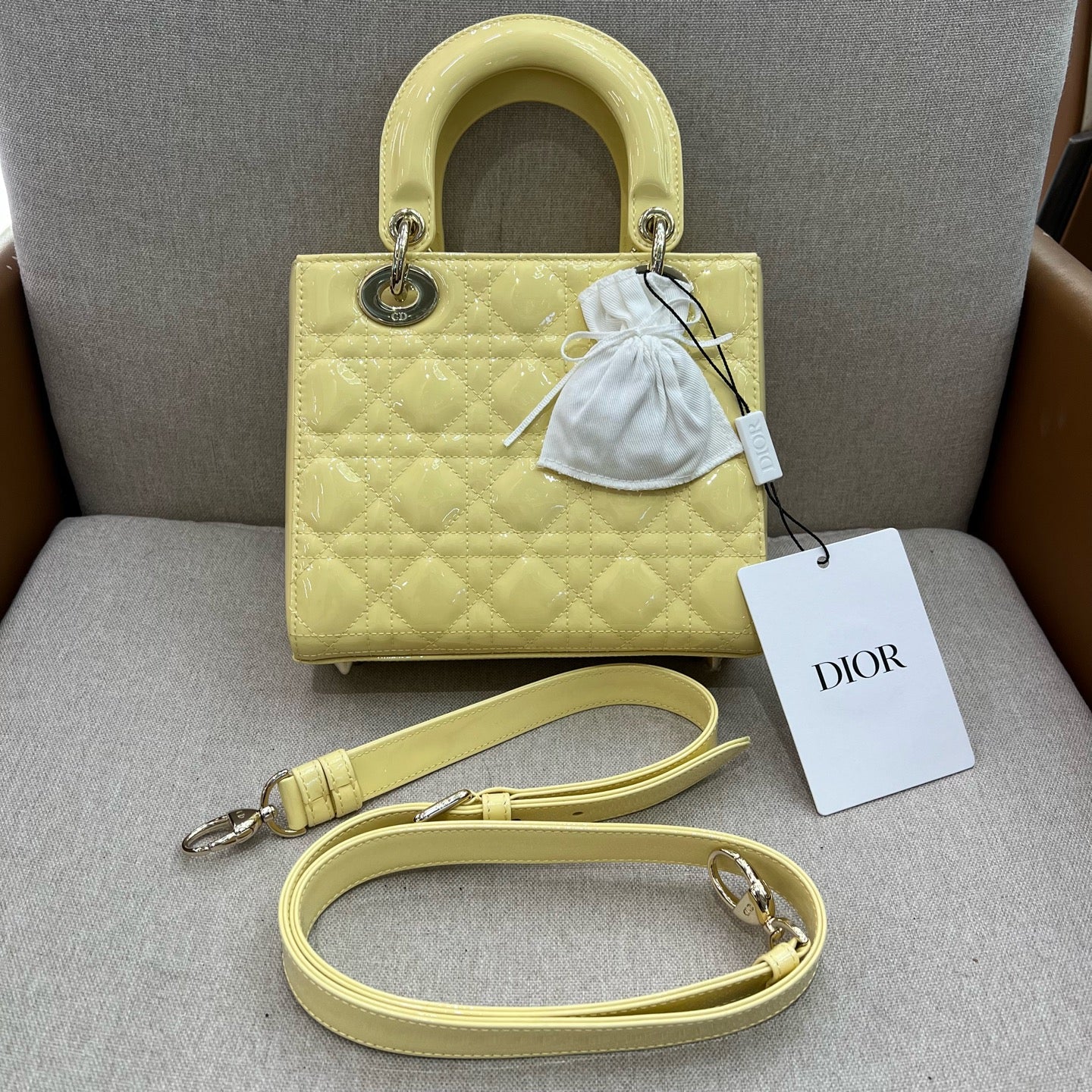 Dior - Lady Dior - Patent leather - Yellow - (mini)