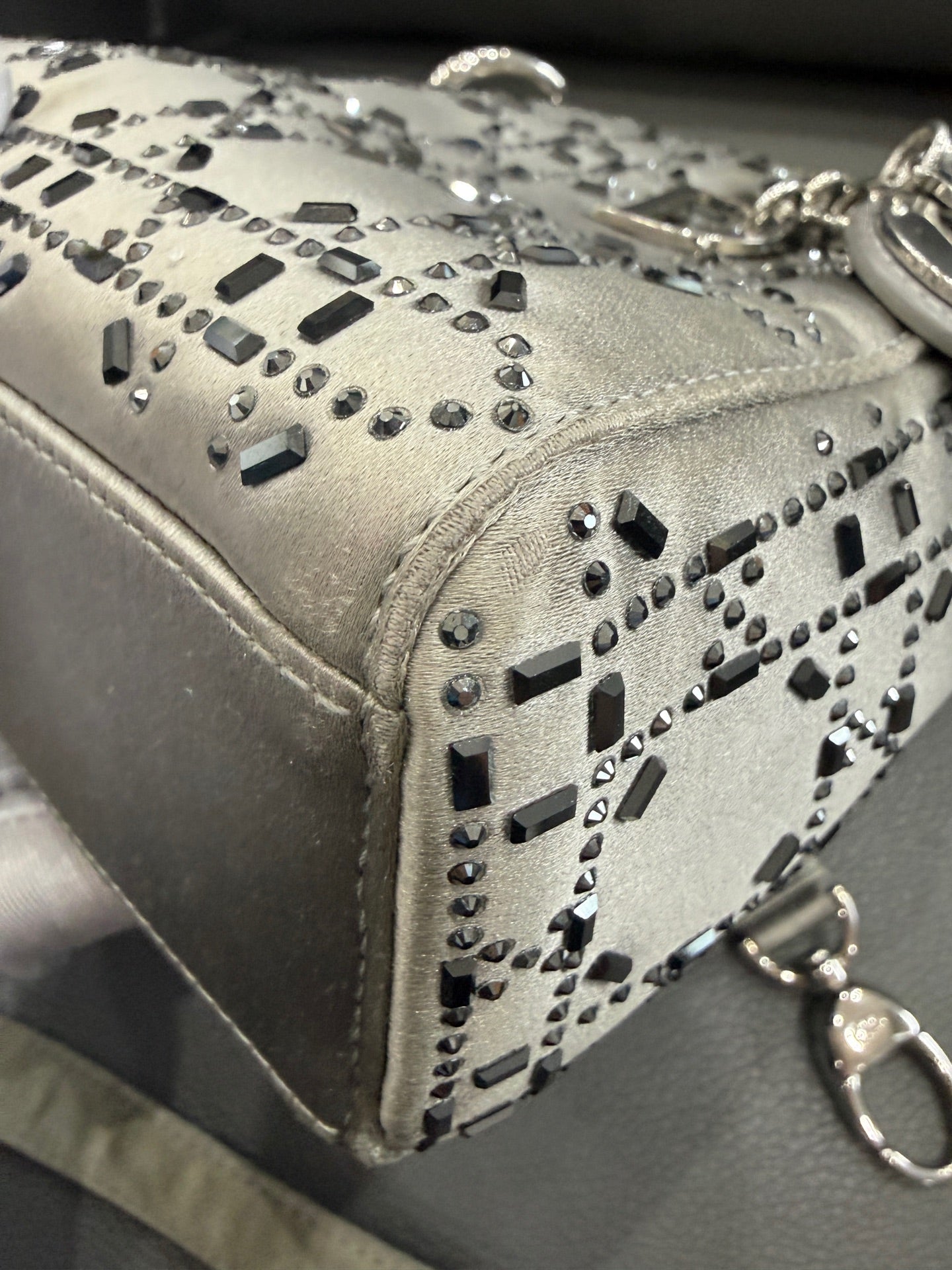 Dior - Lady Dior - Silk satin with crystal embellishments - Grey - (Mini)