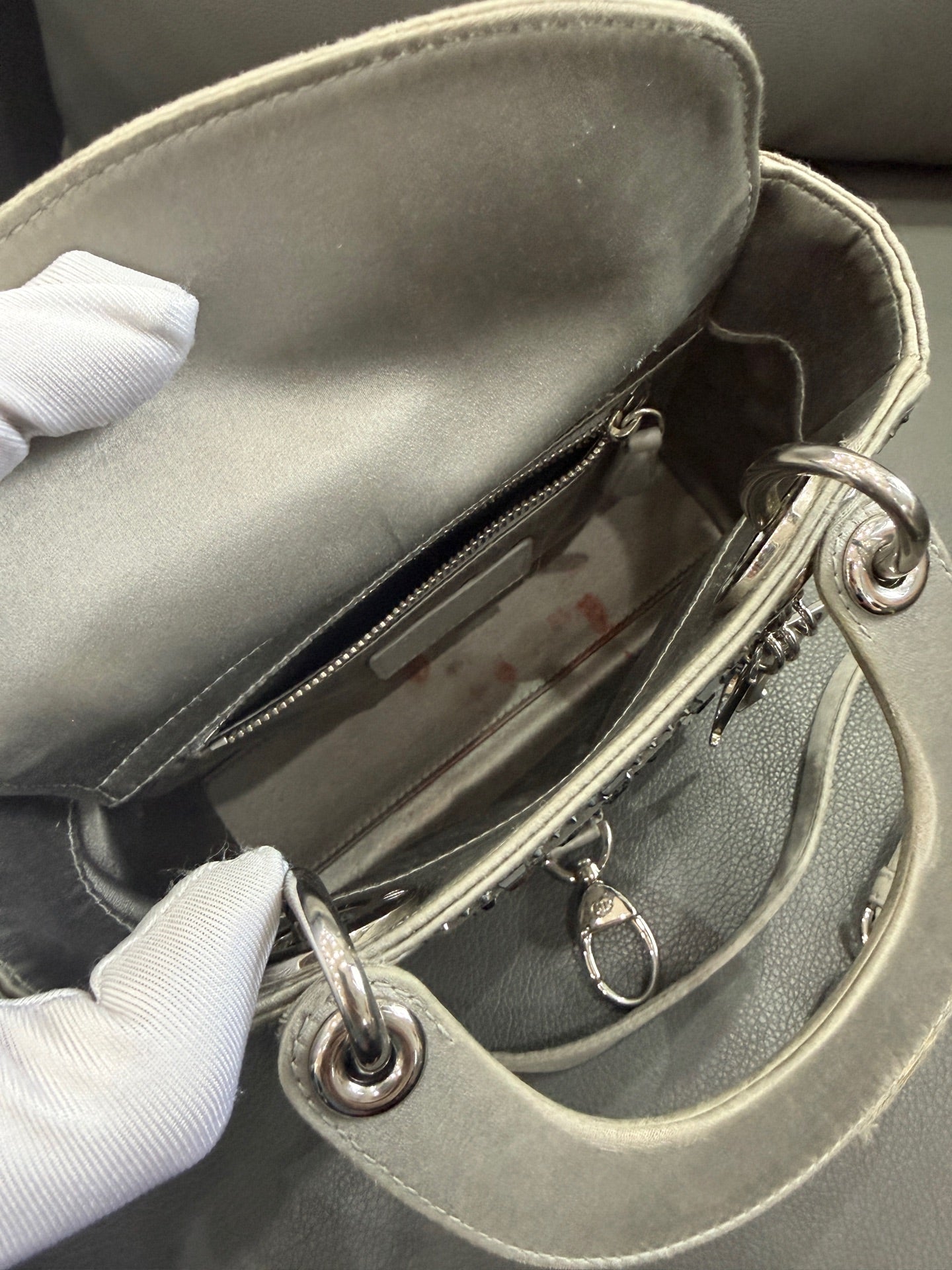 Dior - Lady Dior - Silk satin with crystal embellishments - Grey - (Mini)