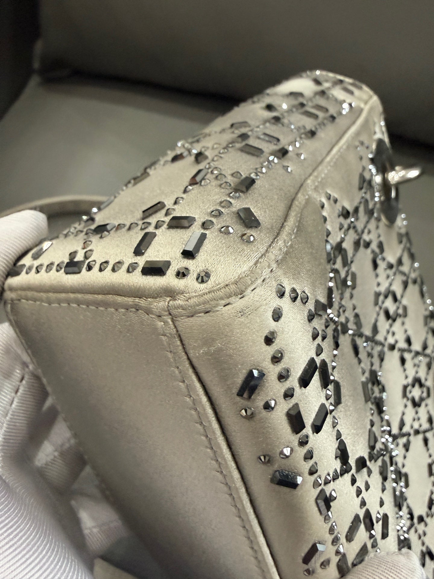 Dior - Lady Dior - Silk satin with crystal embellishments - Grey - (Mini)