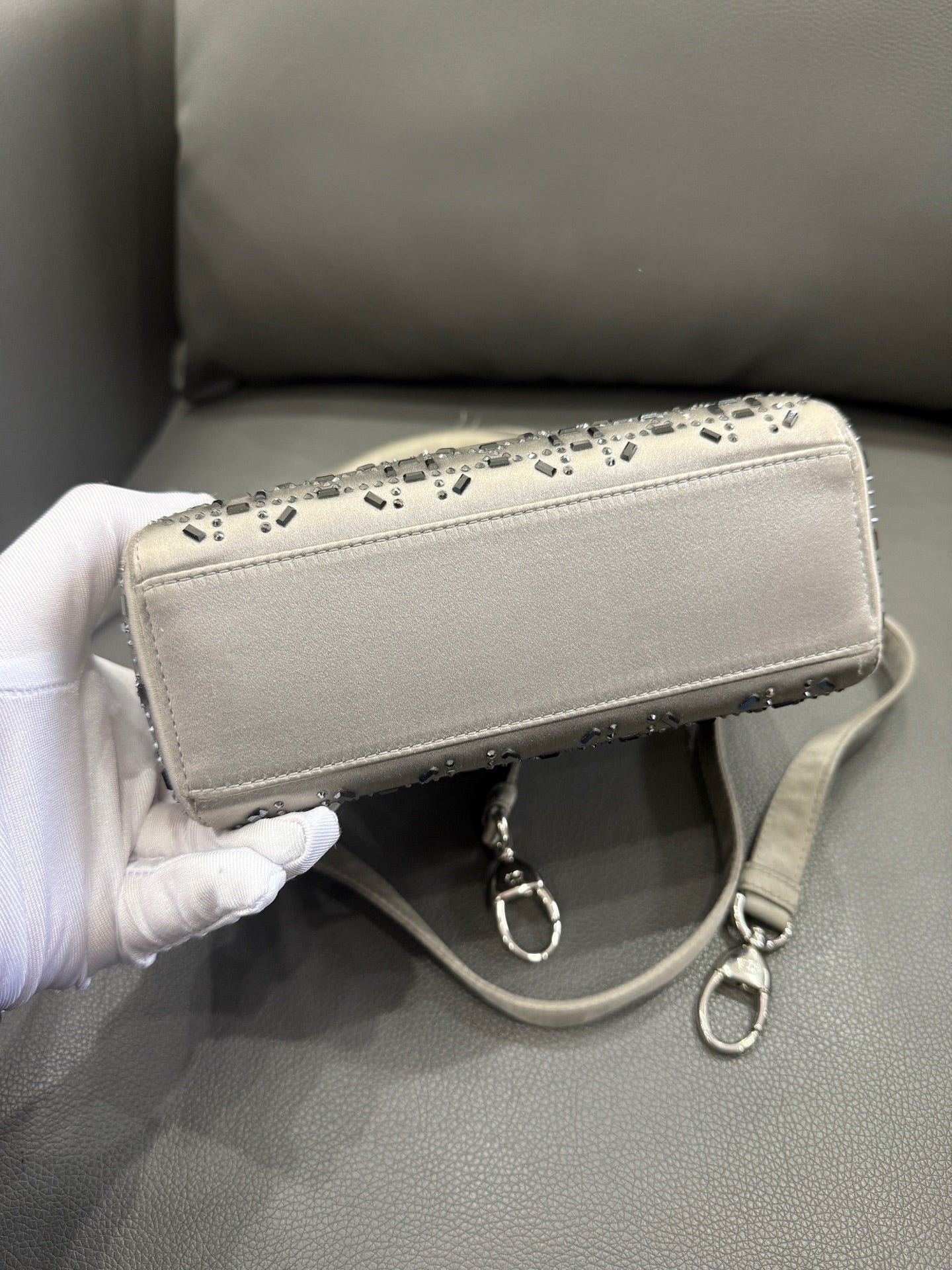Dior - Lady Dior - Silk satin with crystal embellishments - Grey - (Mini)