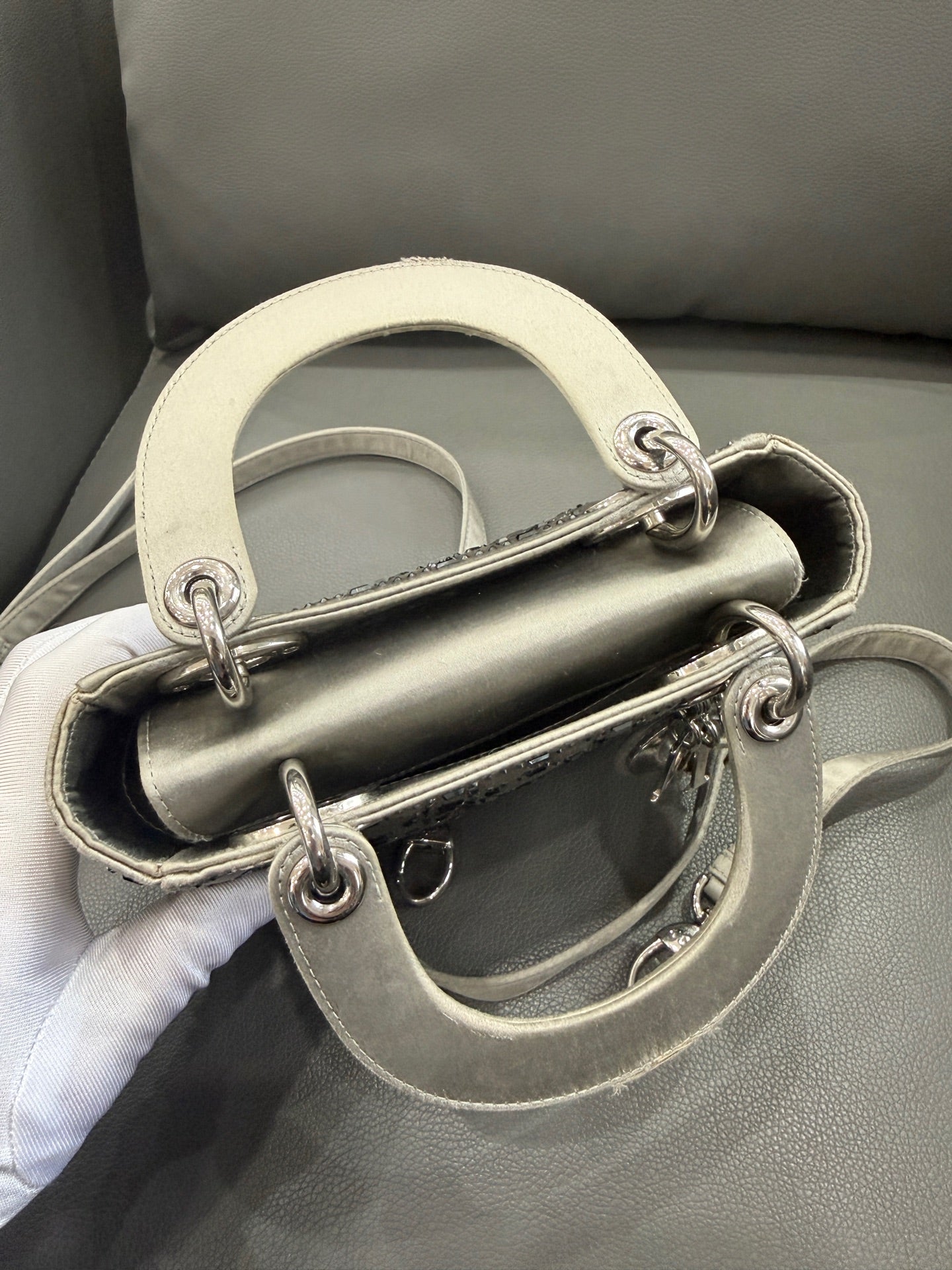 Dior - Lady Dior - Silk satin with crystal embellishments - Grey - (Mini)