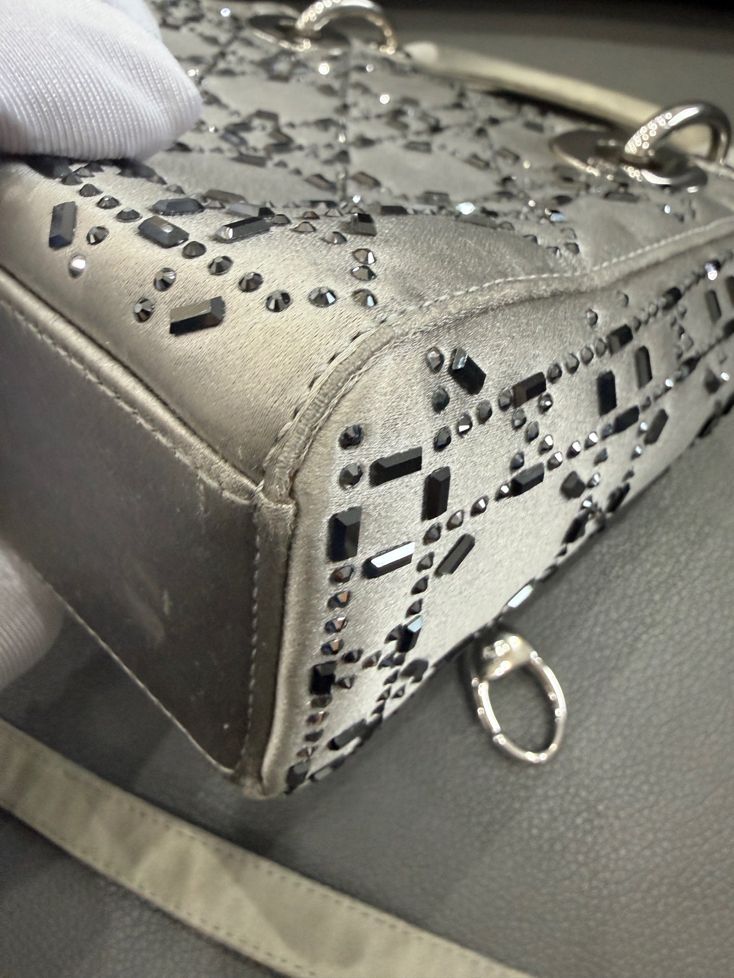 Dior - Lady Dior - Silk satin with crystal embellishments - Grey - (Mini)