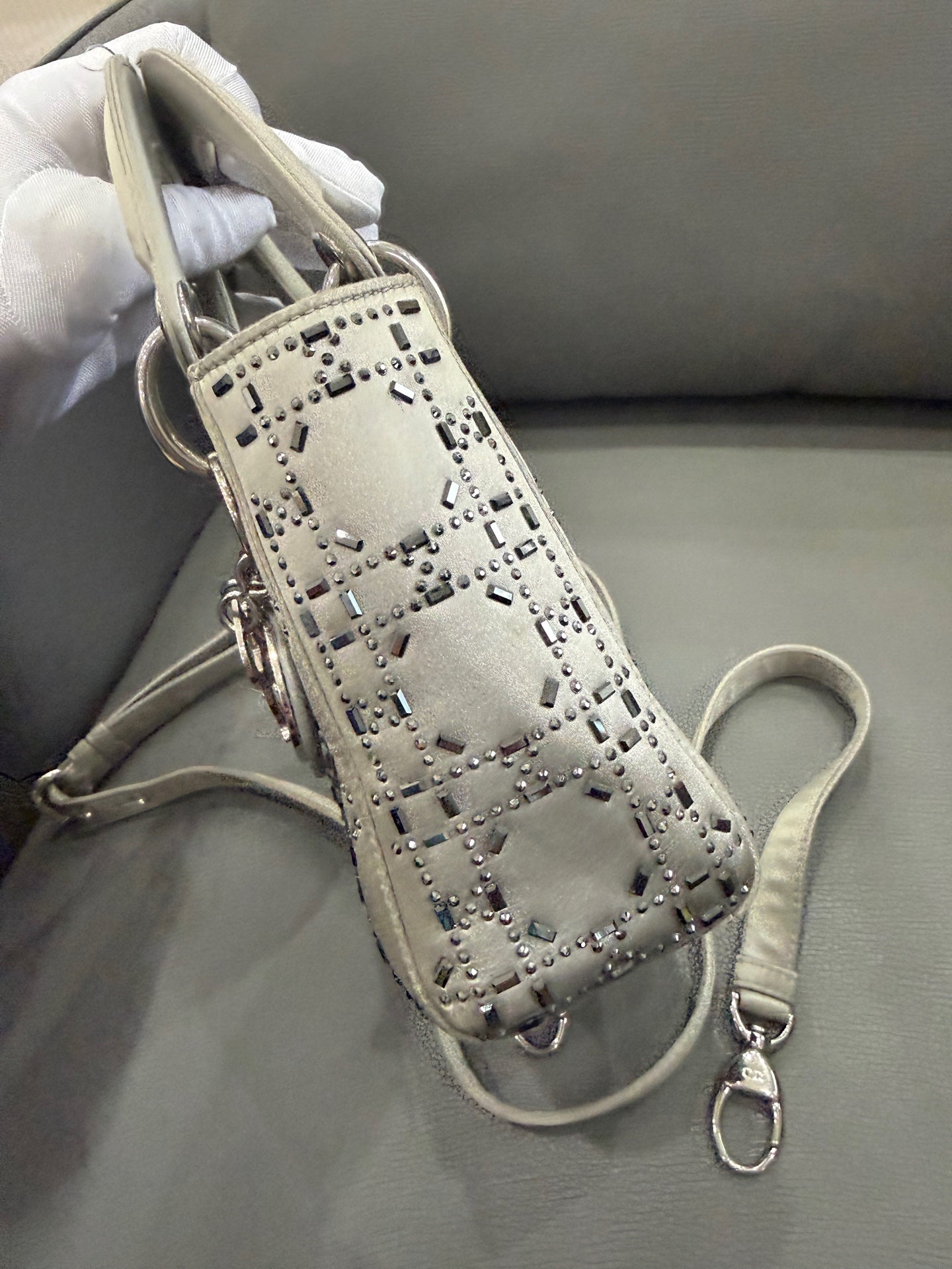 Dior - Lady Dior - Silk satin with crystal embellishments - Grey - (Mini)