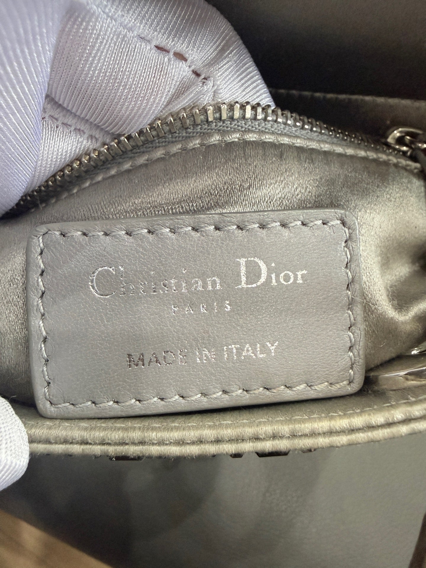 Dior - Lady Dior - Silk satin with crystal embellishments - Grey - (Mini)