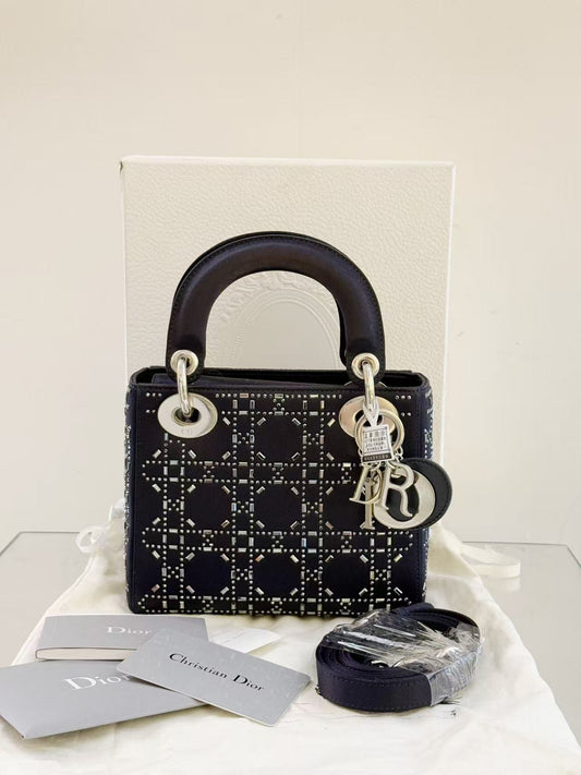 Dior - Lady Dior - Silk satin with rhinestone embellishments - Navy - (Mini)