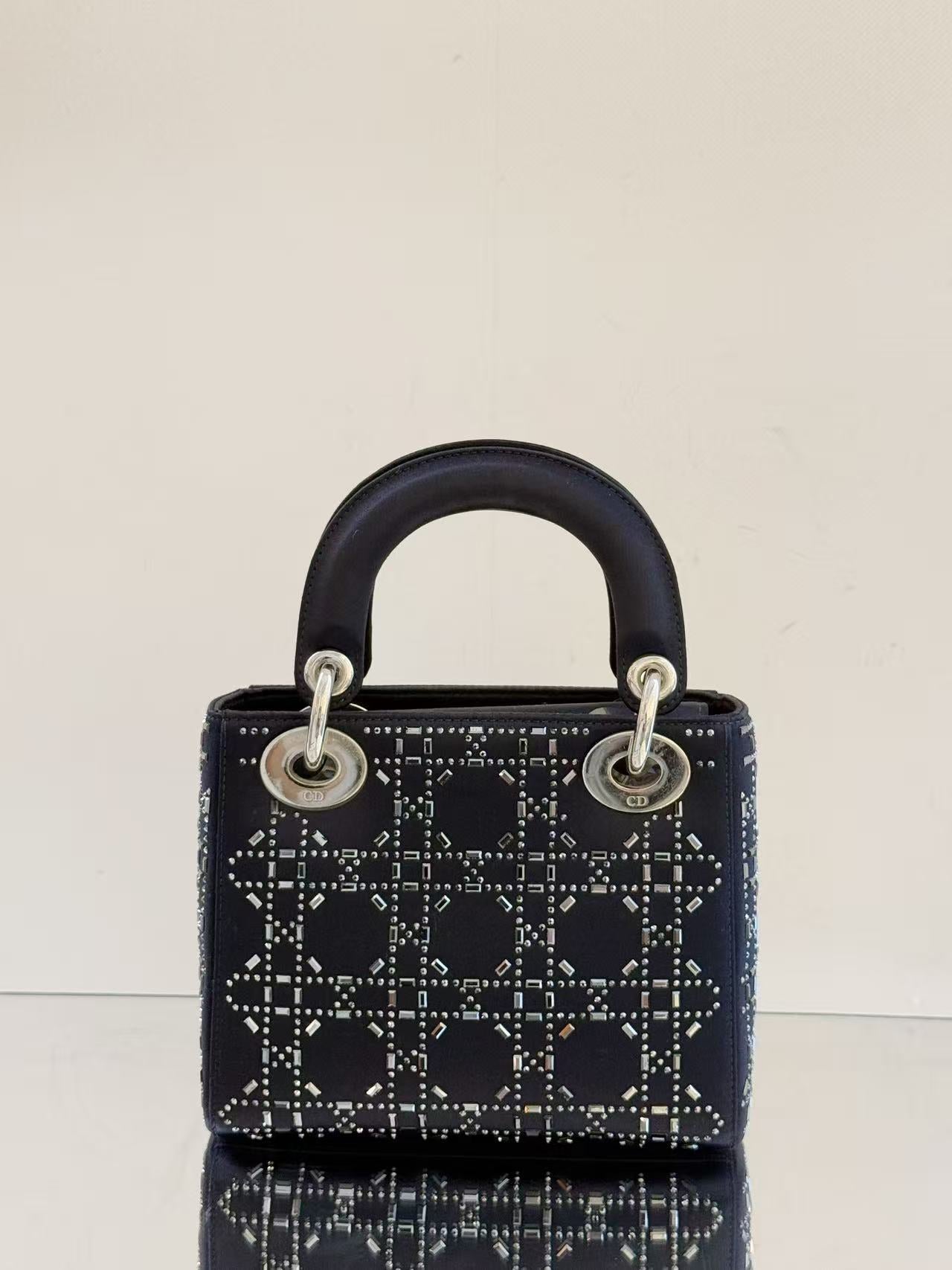 Dior - Lady Dior - Silk satin with rhinestone embellishments - Navy - (Mini)