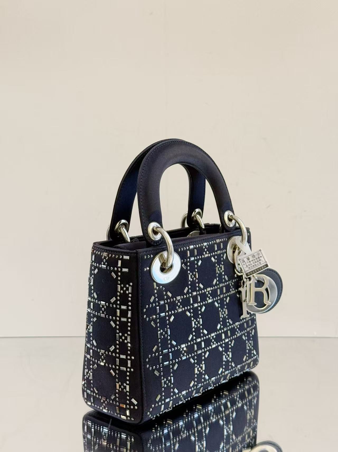 Dior - Lady Dior - Silk satin with rhinestone embellishments - Navy - (Mini)