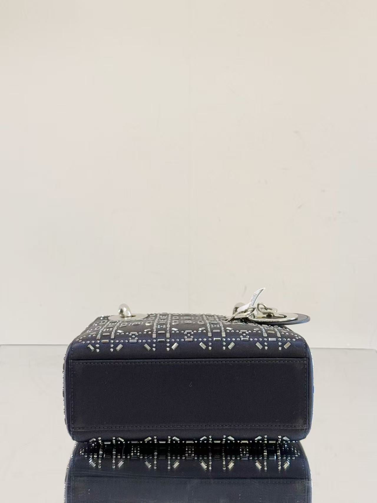 Dior - Lady Dior - Silk satin with rhinestone embellishments - Navy - (Mini)