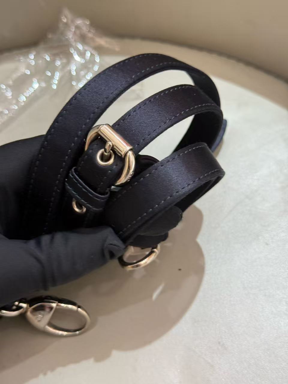 Dior - Lady Dior - Silk satin with rhinestone embellishments - Navy - (Mini)