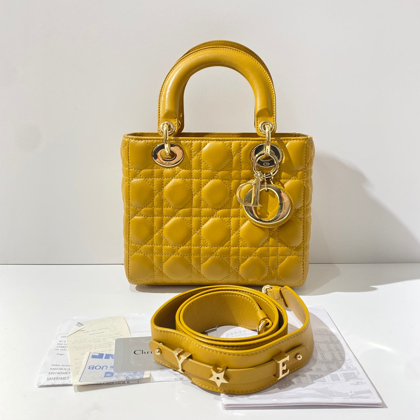 Dior - Lady Dior (Small) - Lambskin leather - Yellow with Gold-Tone Hardware - (Small)