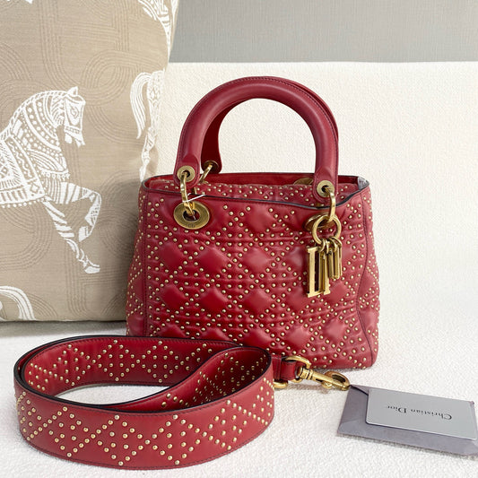 Dior - Lady Dior Studded - Leather - Red - (medium)