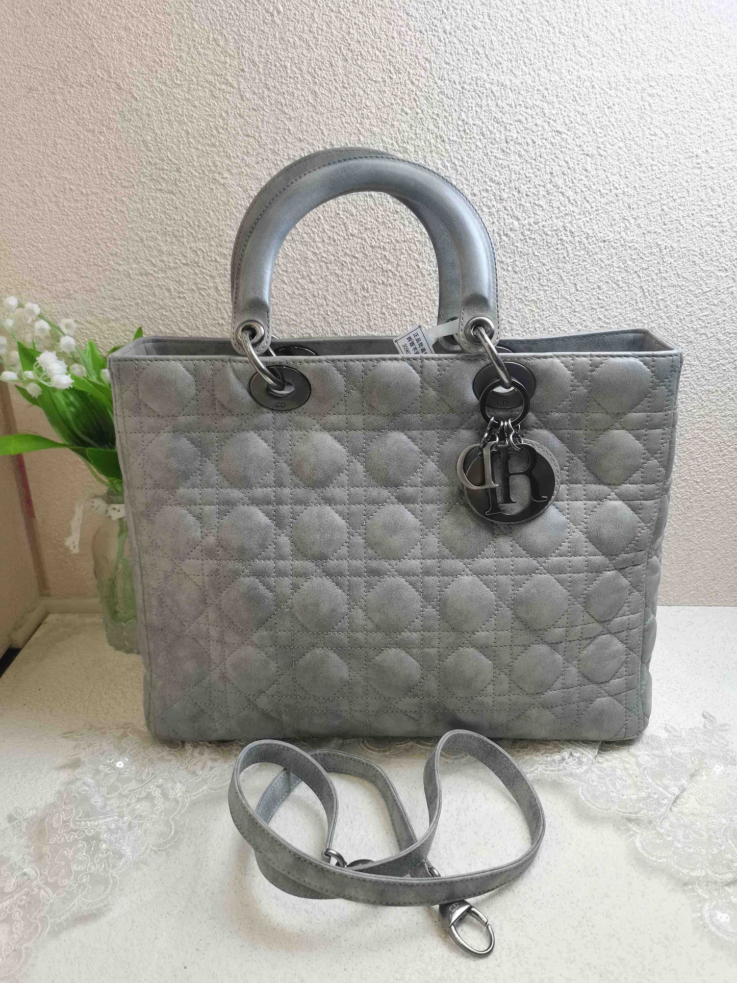 Dior - Lady Dior - Suede - Grey - (large)