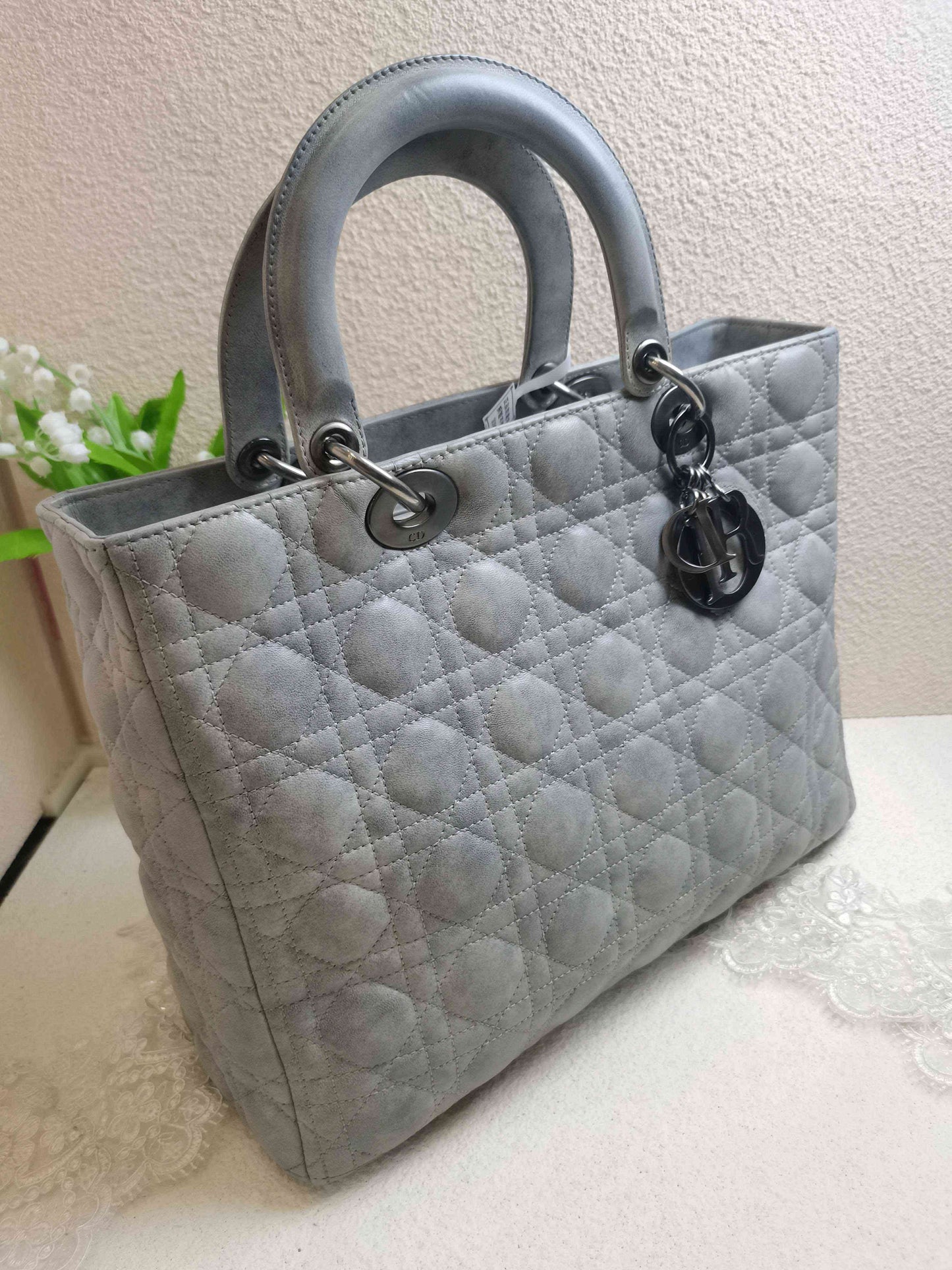 Dior - Lady Dior - Suede - Grey - (large)