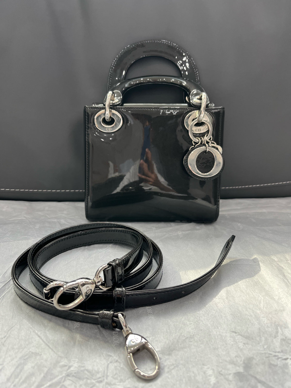Dior - Lady Dior Three-Compartment - Patent leather - Black
