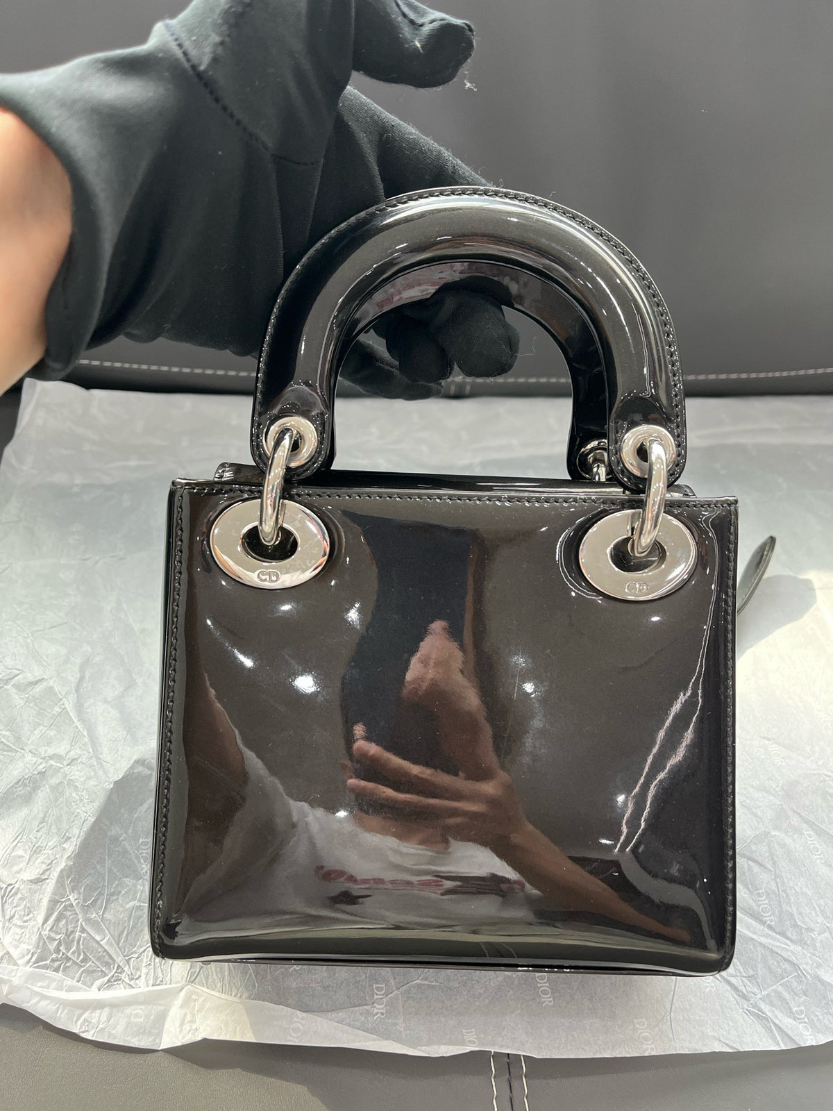Dior - Lady Dior Three-Compartment - Patent leather - Black