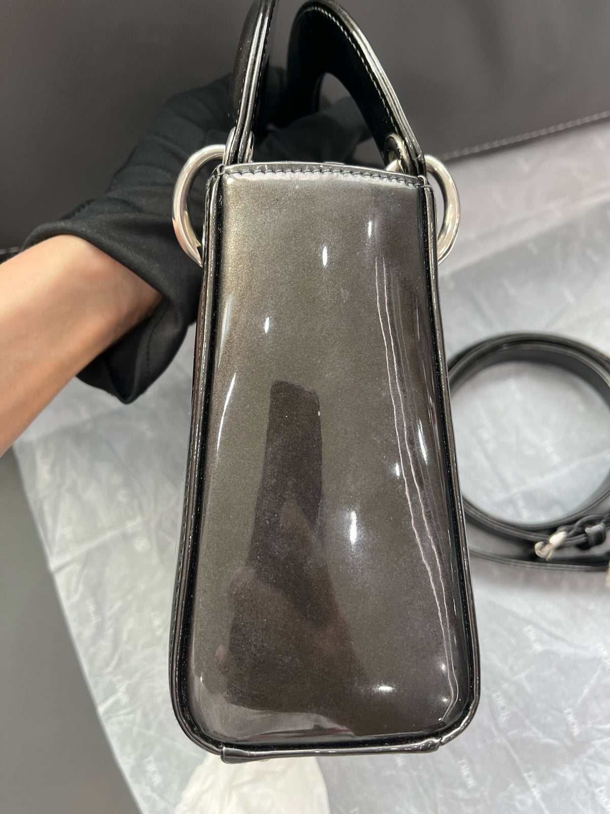 Dior - Lady Dior Three-Compartment - Patent leather - Black