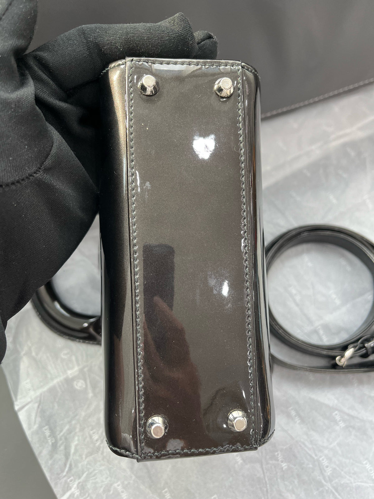Dior - Lady Dior Three-Compartment - Patent leather - Black