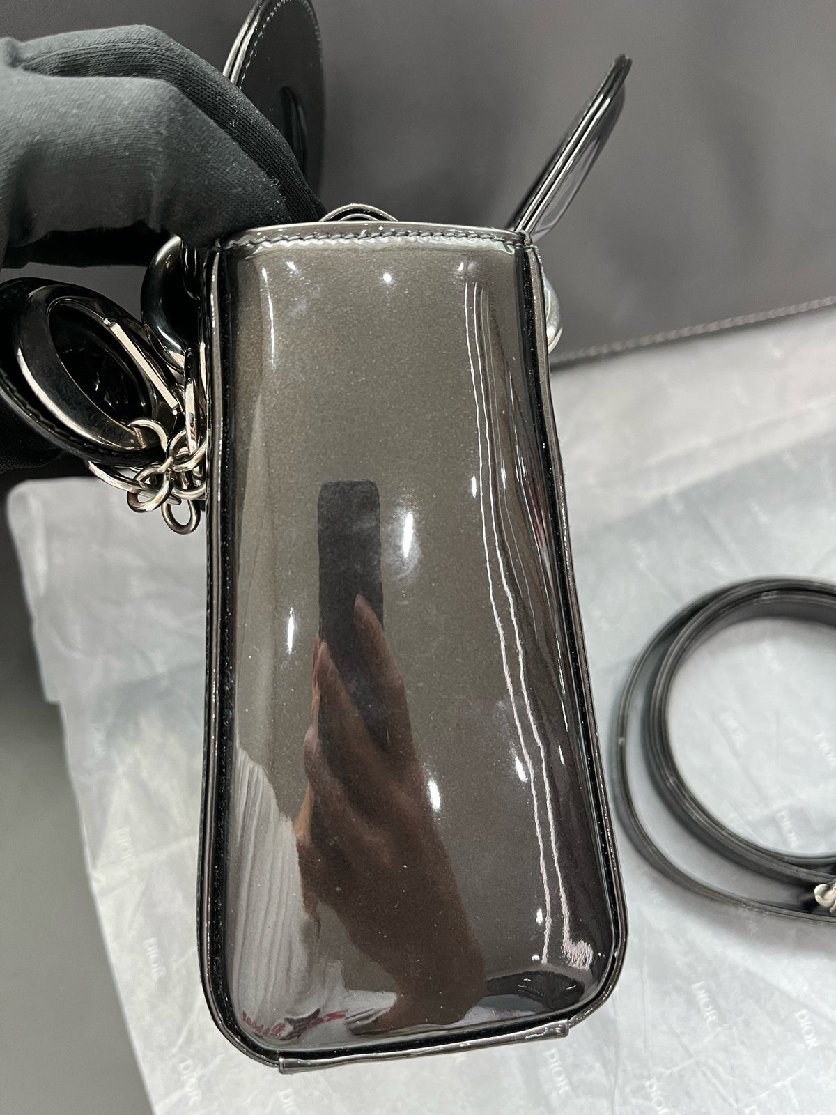 Dior - Lady Dior Three-Compartment - Patent leather - Black