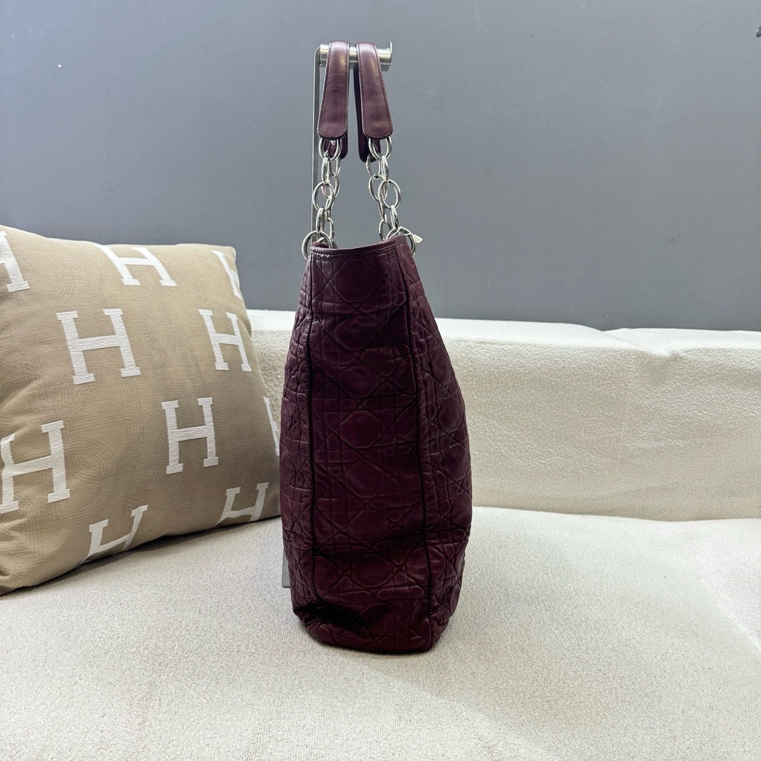 Dior - Lady Dior Tote - Lambskin leather - Burgundy - (Large)