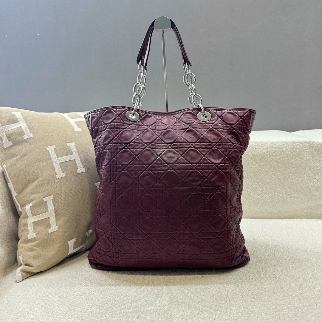 Dior - Lady Dior Tote - Lambskin leather - Burgundy - (Large)