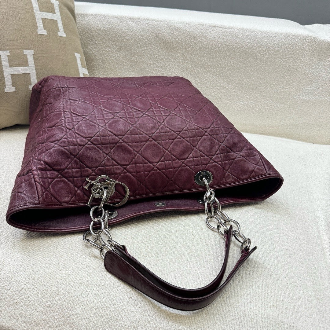 Dior - Lady Dior Tote - Lambskin leather - Burgundy - (Large)