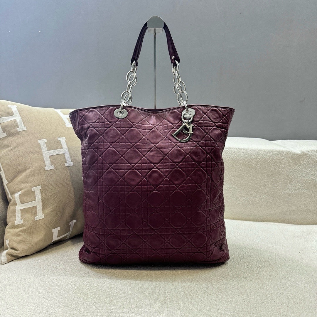 Dior - Lady Dior Tote - Lambskin leather - Burgundy - (Large)