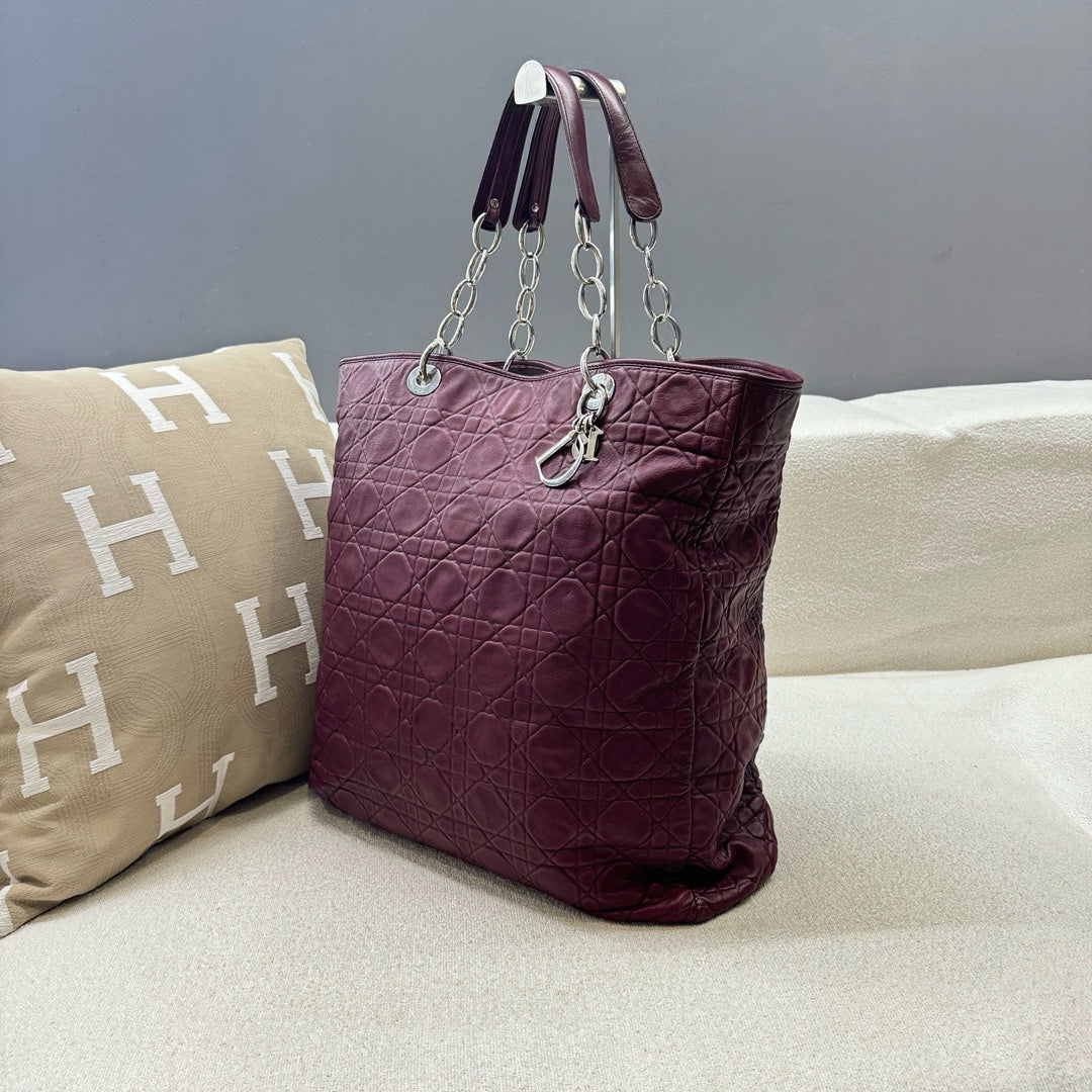 Dior - Lady Dior Tote - Lambskin leather - Burgundy - (Large)