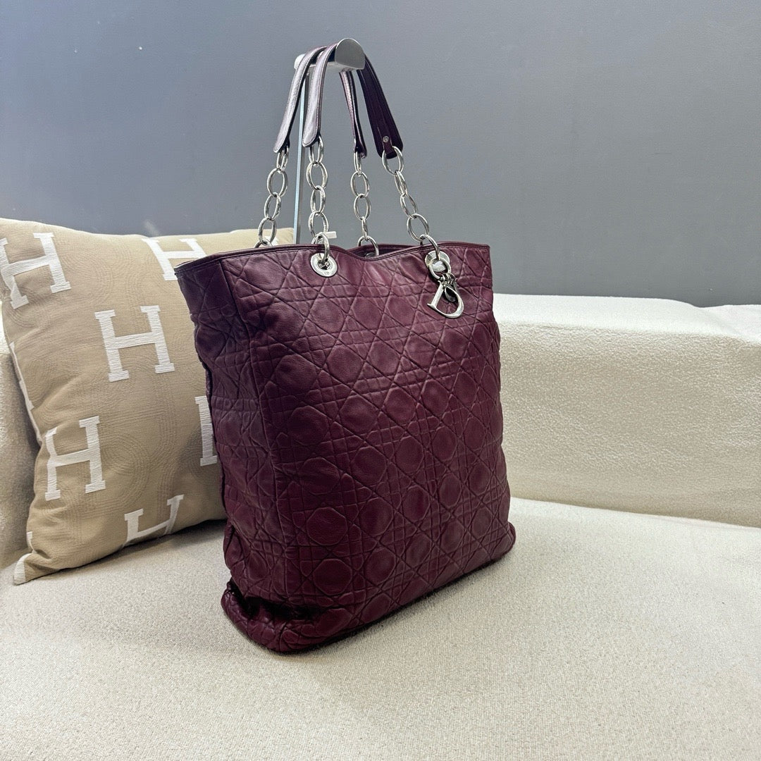 Dior - Lady Dior Tote - Lambskin leather - Burgundy - (Large)