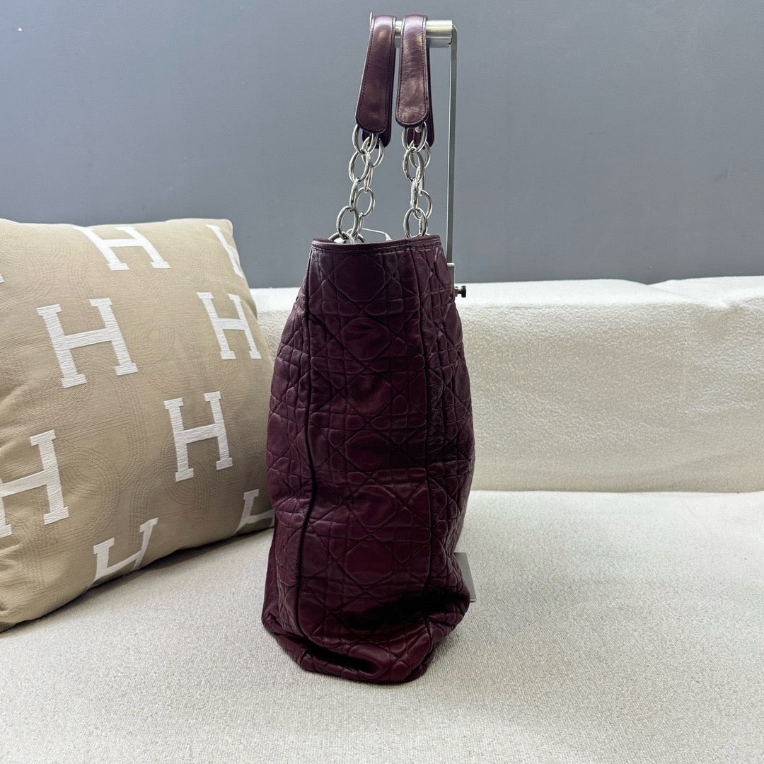 Dior - Lady Dior Tote - Lambskin leather - Burgundy - (Large)