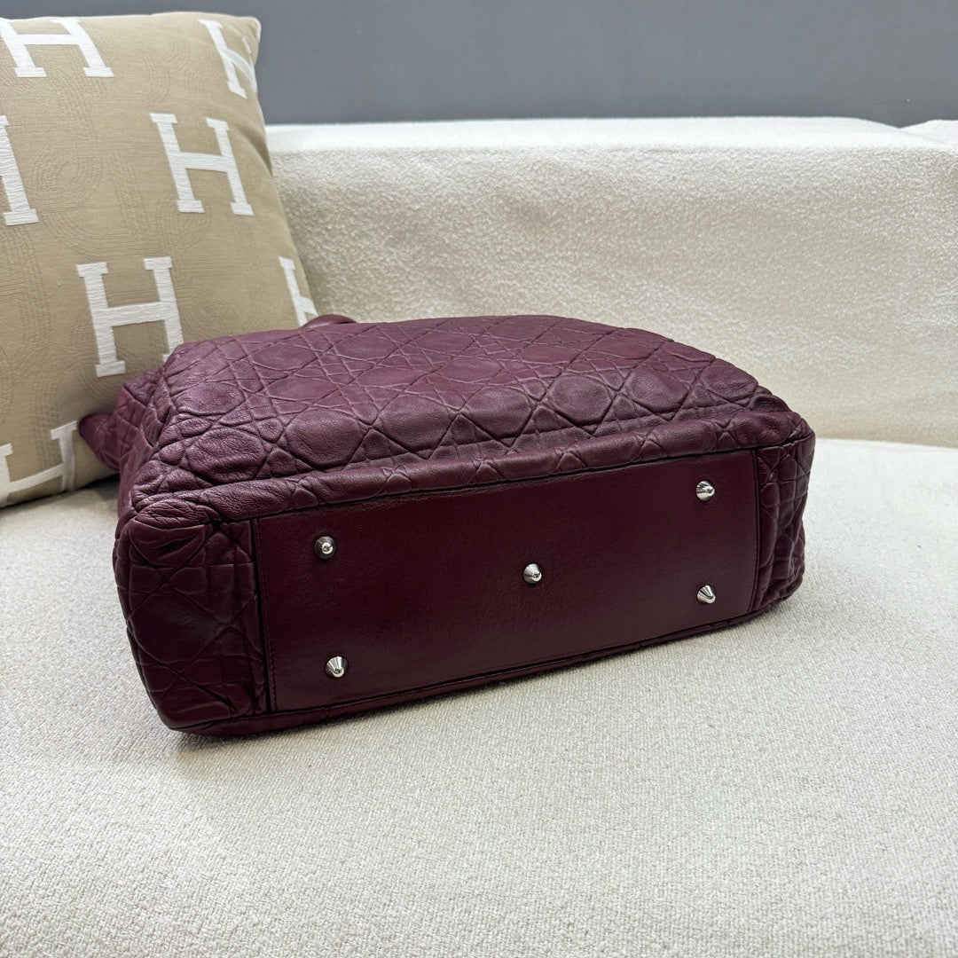 Dior - Lady Dior Tote - Lambskin leather - Burgundy - (Large)