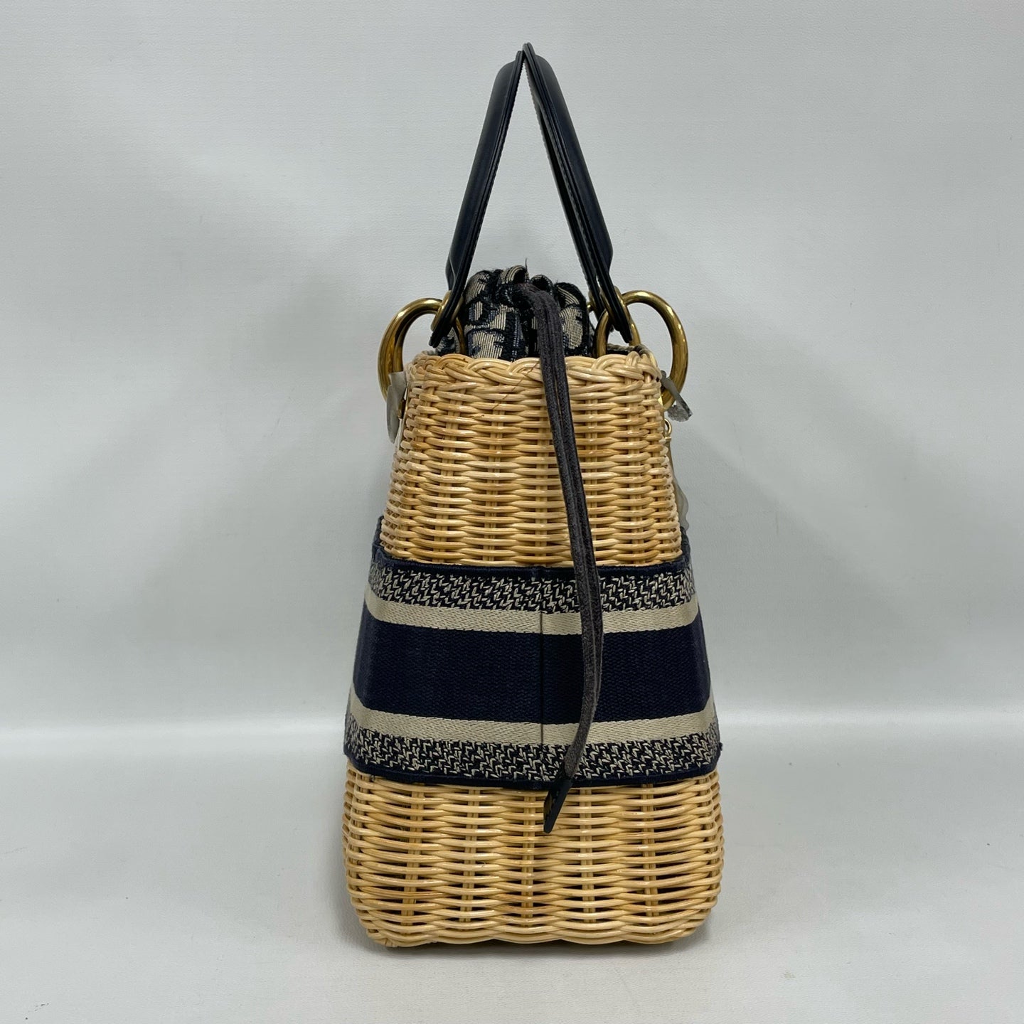 Dior - Lady Dior Wicker - Wicker and leather with embroidered canvas - Natural Wicker with Blue and Black accents - (medium)