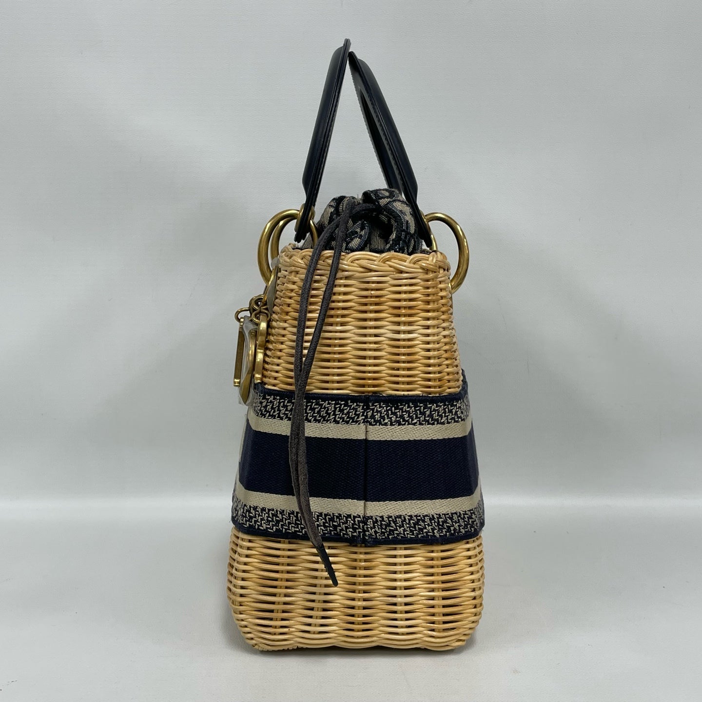 Dior - Lady Dior Wicker - Wicker and leather with embroidered canvas - Natural Wicker with Blue and Black accents - (medium)