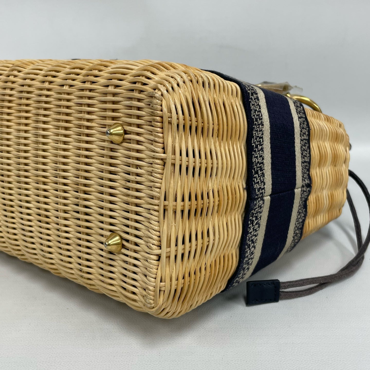 Dior - Lady Dior Wicker - Wicker and leather with embroidered canvas - Natural Wicker with Blue and Black accents - (medium)