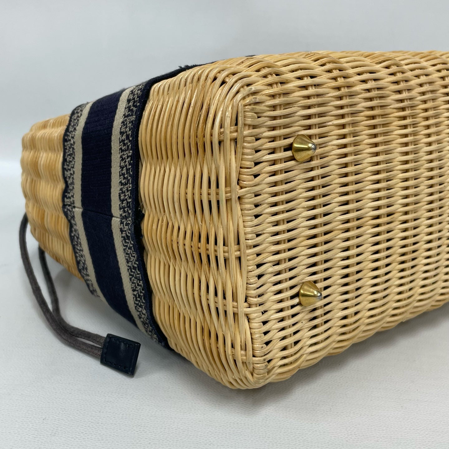 Dior - Lady Dior Wicker - Wicker and leather with embroidered canvas - Natural Wicker with Blue and Black accents - (medium)