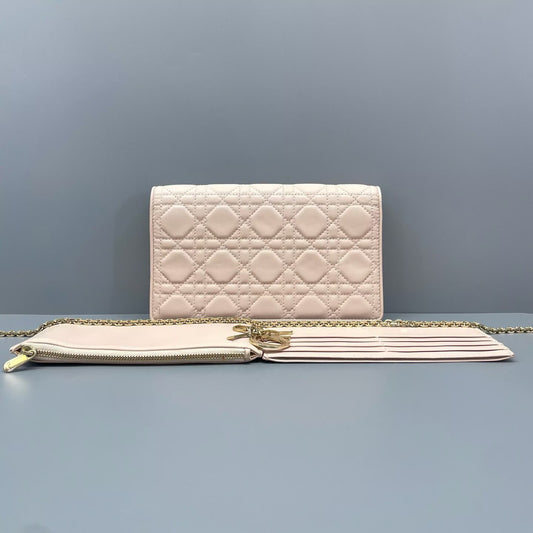 Dior - Lady Dior WOC (Wallet on Chain) 3-in-1 - Lambskin leather - Light Pink with Gold-Tone Hardware - (mini)