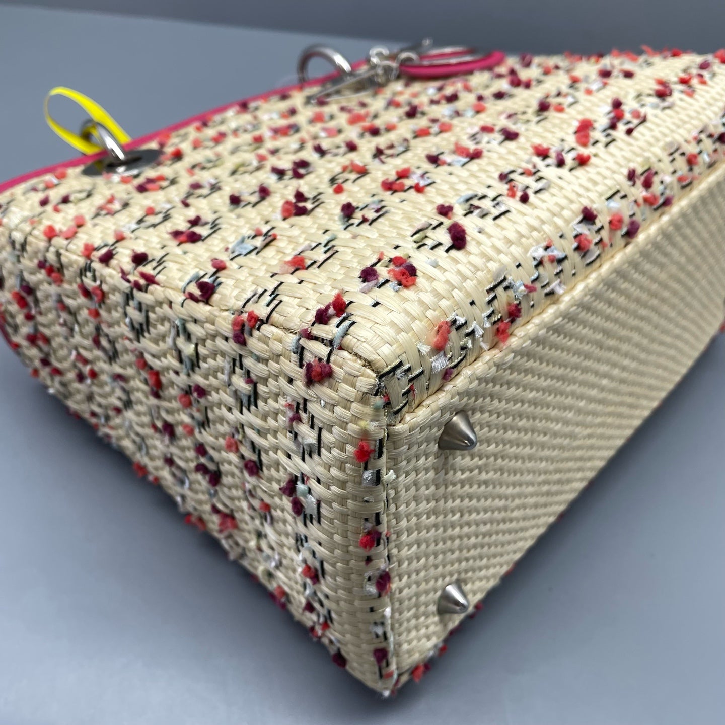 Dior - Lady Dior - Woven straw and leather - Beige with Hot Pink accents and multicolour weave - (Medium)
