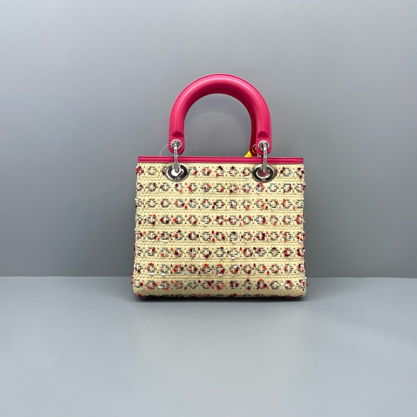 Dior - Lady Dior - Woven straw and leather - Beige with Hot Pink accents and multicolour weave - (Medium)