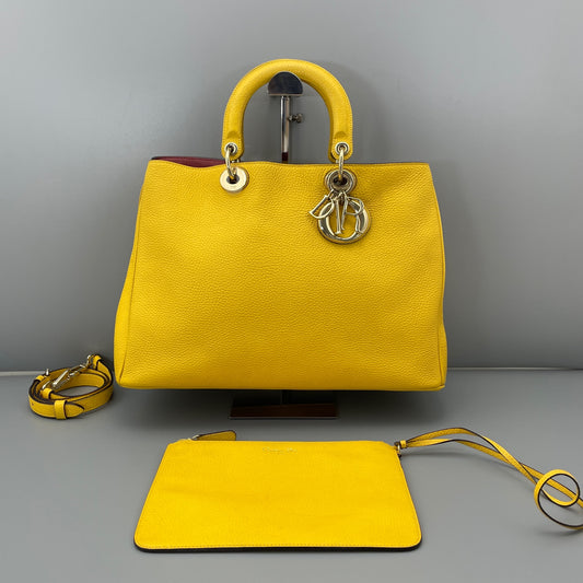 Dior - Large Tote with Pouch - Grained leather - Yellow - (large)