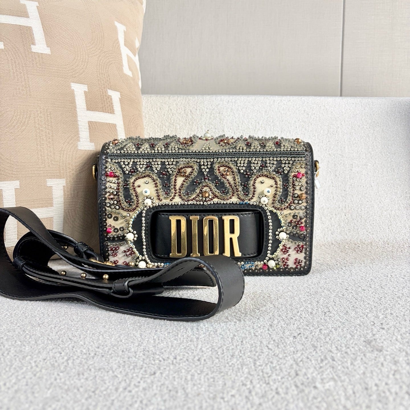Dior - Limited Edition Beaded Flap Bag - Leather and Beads - Black with Multicolour Beading - (medium)