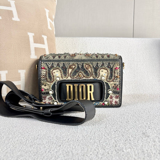 Dior - Limited Edition Beaded Flap Bag - Leather and Beads - Black with Multicolour Beading - (medium)