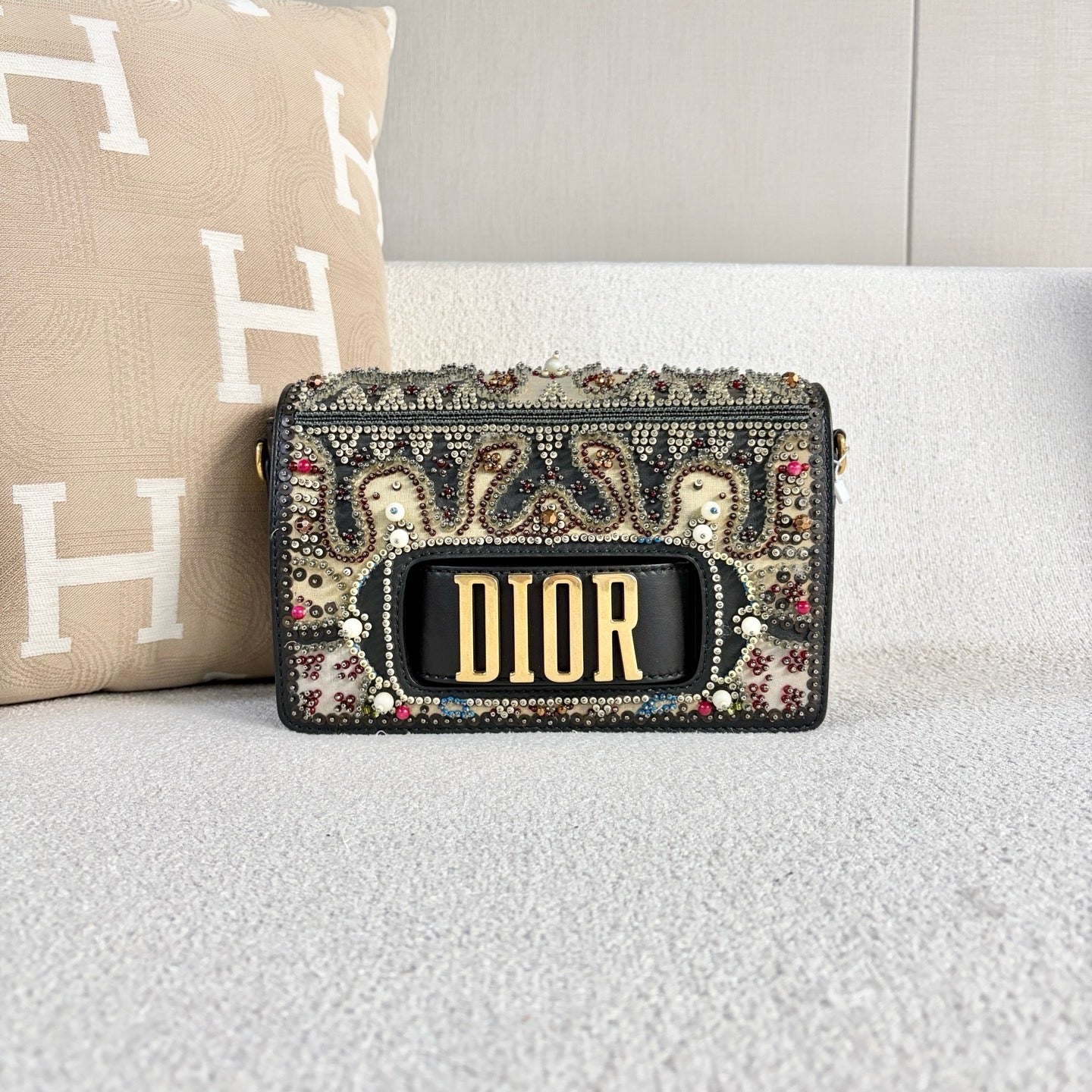 Dior - Limited Edition Beaded Flap Bag - Leather and Beads - Black with Multicolour Beading - (medium)