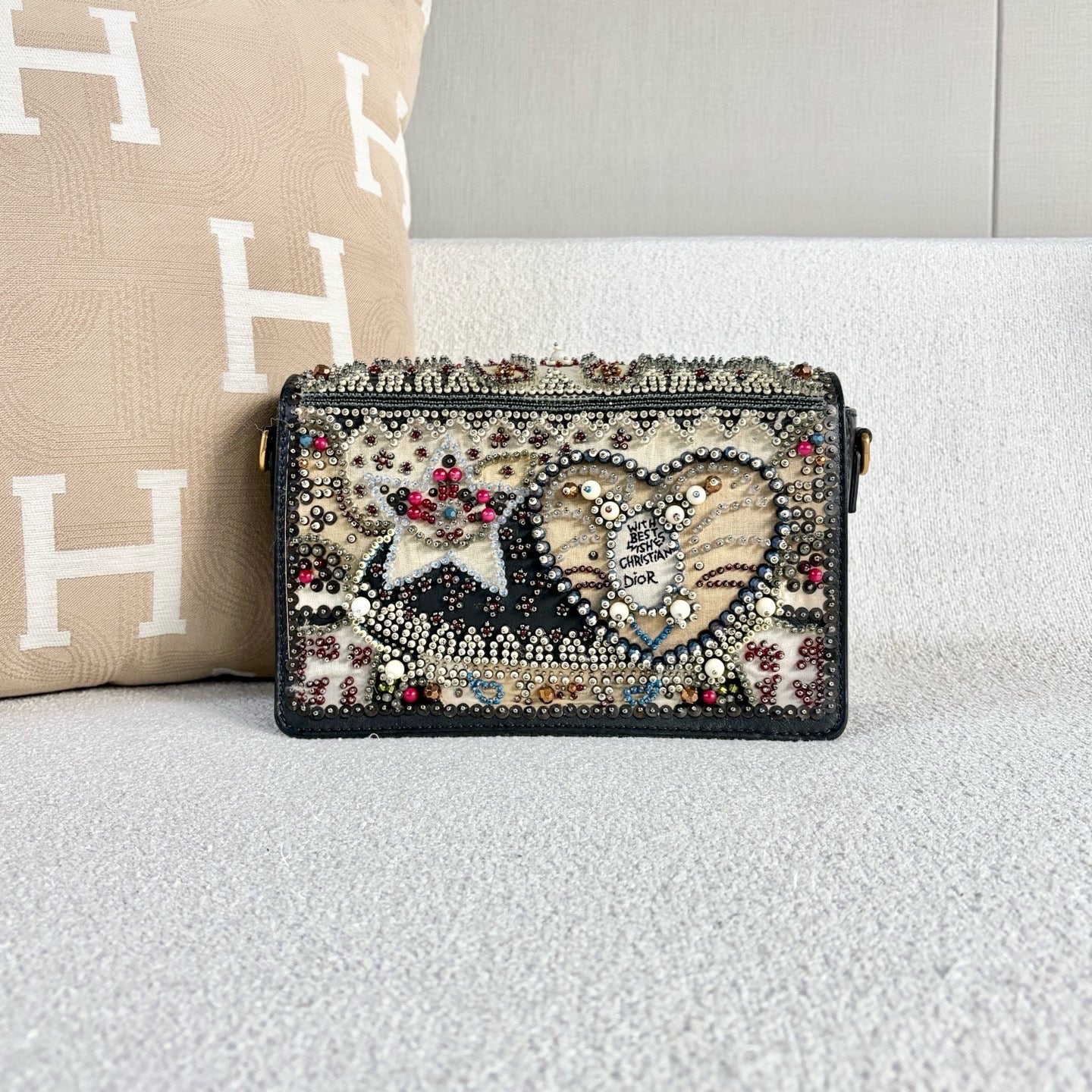 Dior - Limited Edition Beaded Flap Bag - Leather and Beads - Black with Multicolour Beading - (medium)