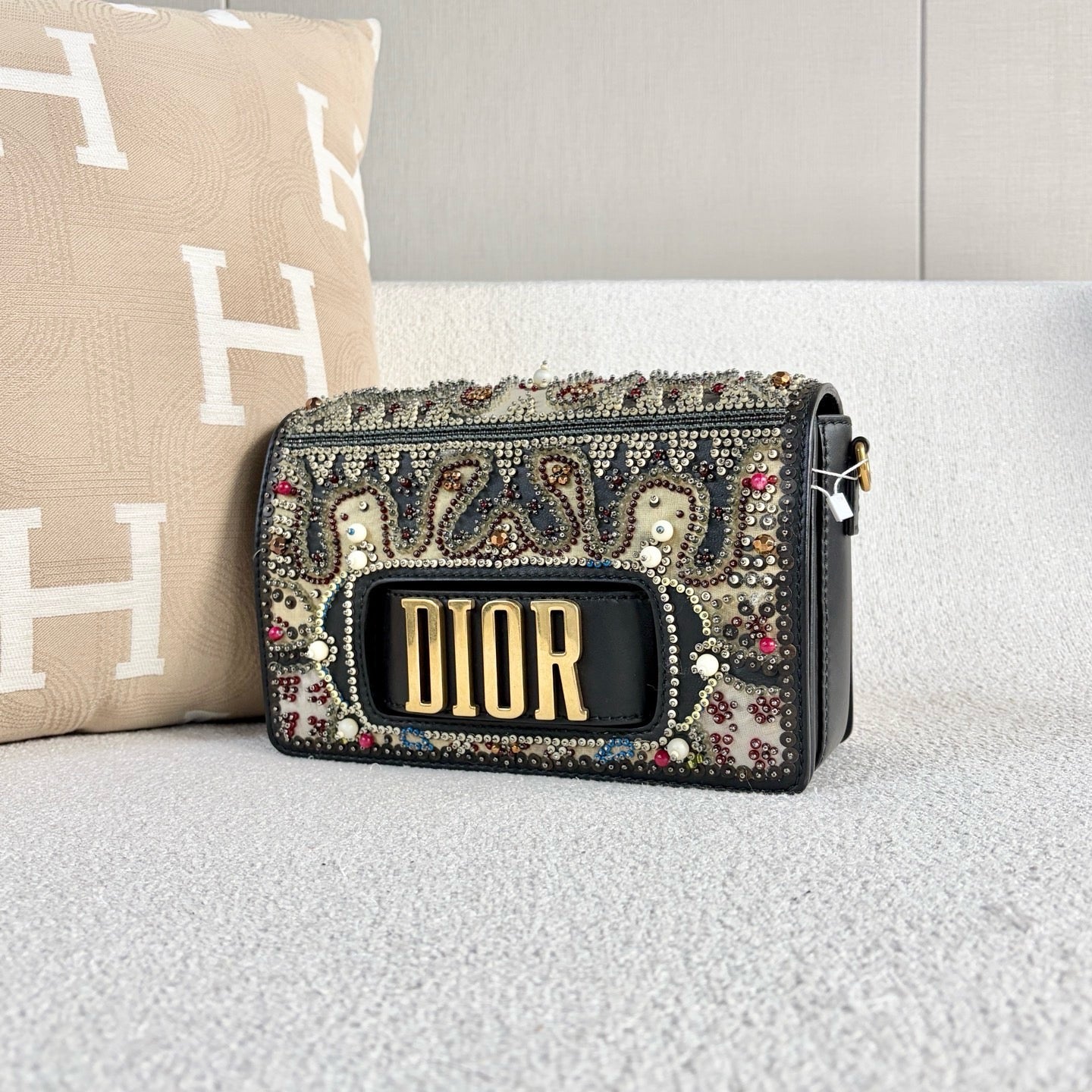 Dior - Limited Edition Beaded Flap Bag - Leather and Beads - Black with Multicolour Beading - (medium)