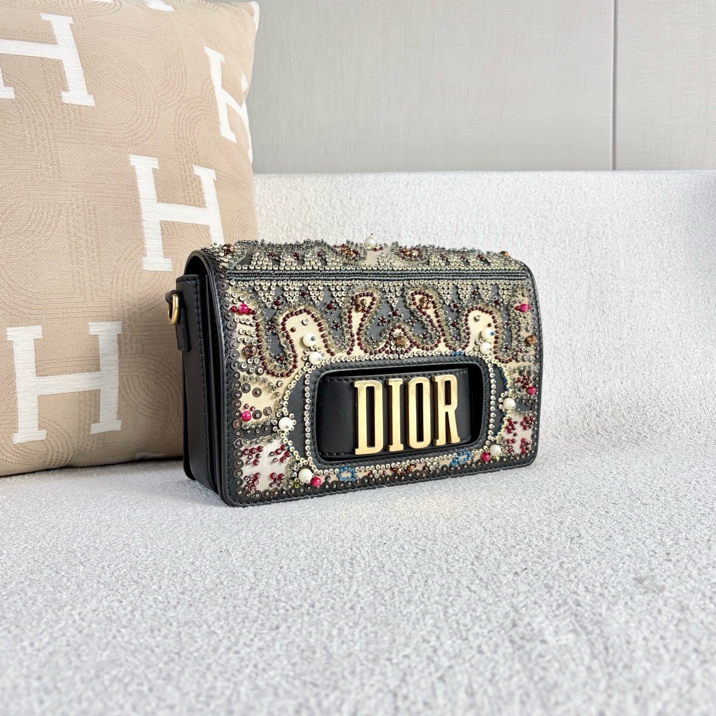 Dior - Limited Edition Beaded Flap Bag - Leather and Beads - Black with Multicolour Beading - (medium)