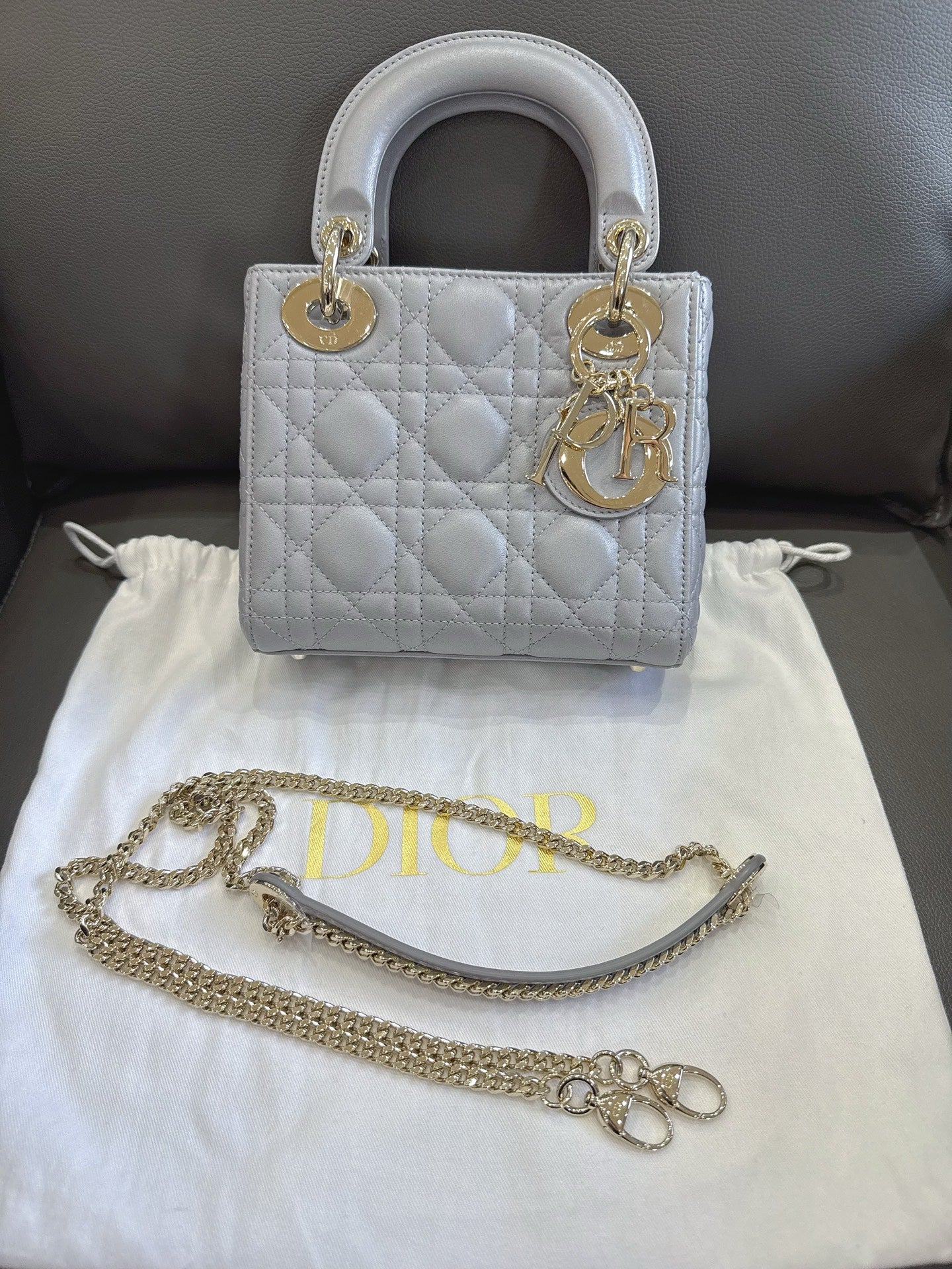 Dior - Micro Lady Dior - Lambskin leather - Pearlescent grey - (mini)
