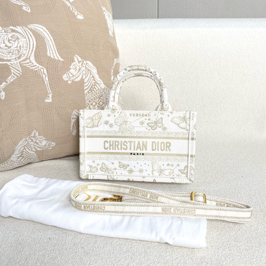 Dior - Mini Book Tote - Embroidered canvas - Beige with Gold-Tone embroidery - (mini)