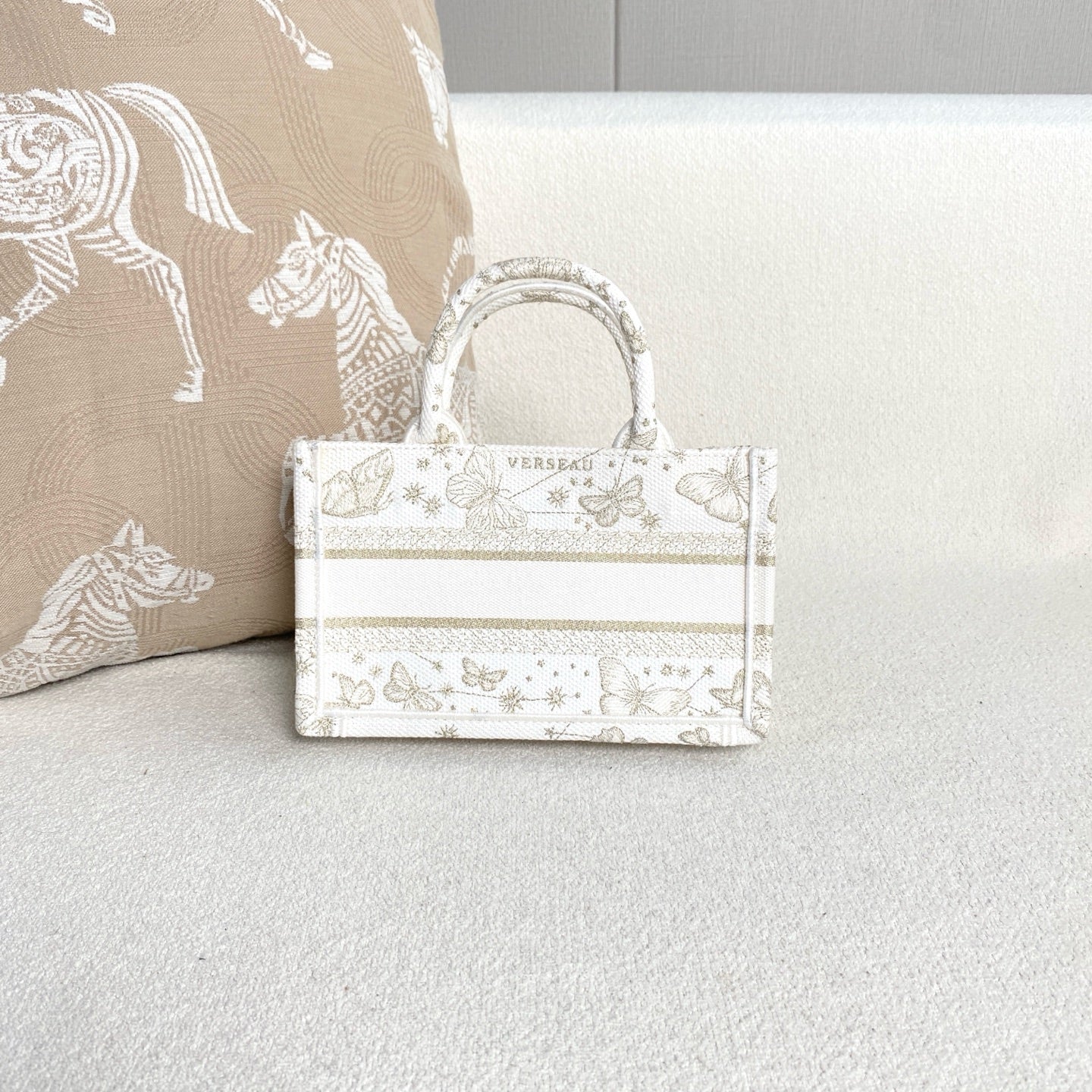 Dior - Mini Book Tote - Embroidered canvas - Beige with Gold-Tone embroidery - (mini)