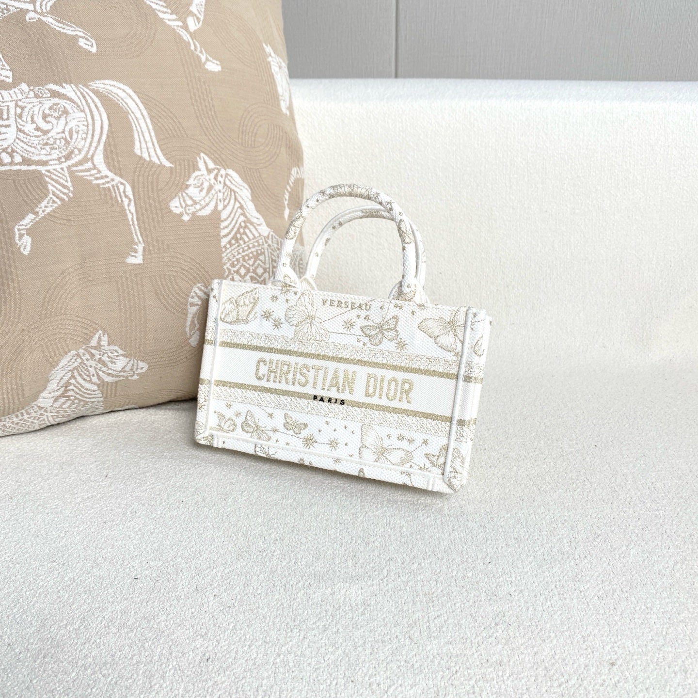Dior - Mini Book Tote - Embroidered canvas - Beige with Gold-Tone embroidery - (mini)