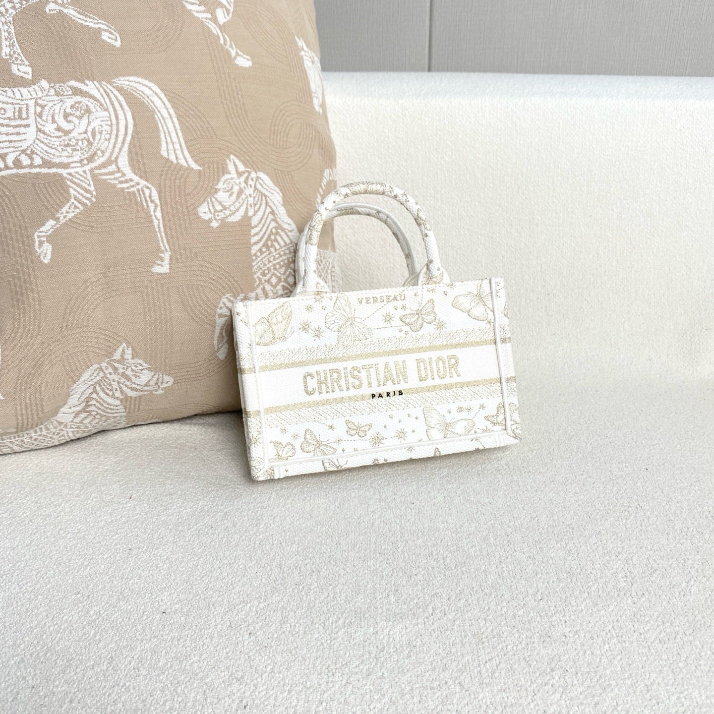 Dior - Mini Book Tote - Embroidered canvas - Beige with Gold-Tone embroidery - (mini)